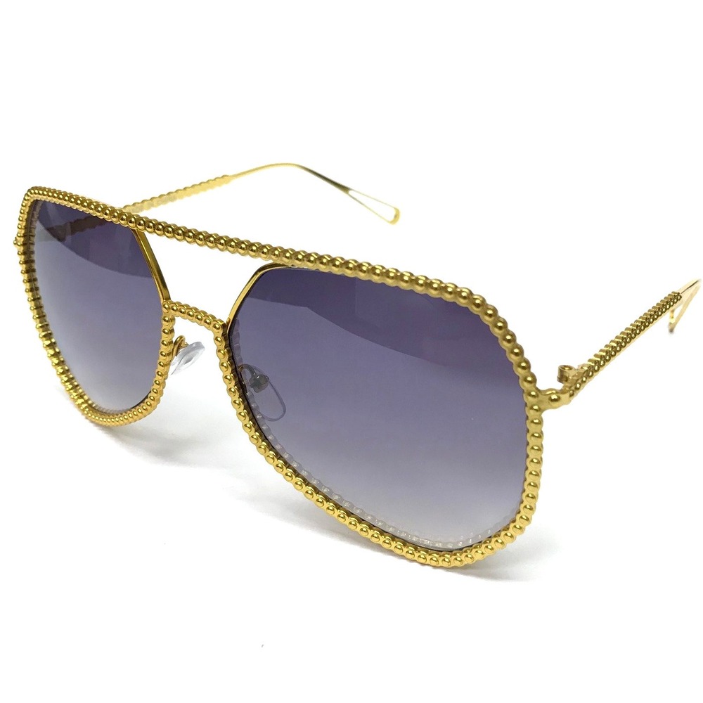 Aviator Sunglasses Gold Beaded Frame Fashion‎ Designer Sun Glasses Metal UV400